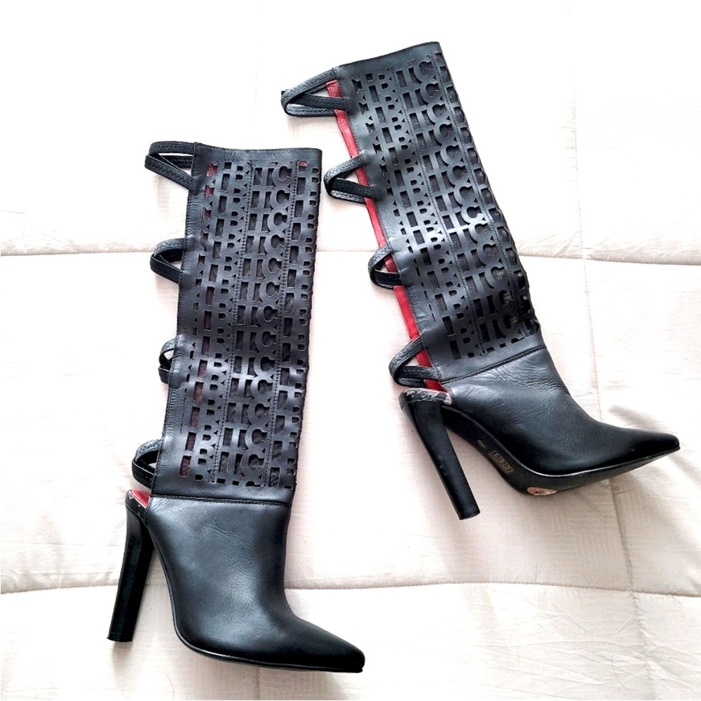 Jeffrey Campbell Boots B*tch Laser Cut Leather Heeled Boots